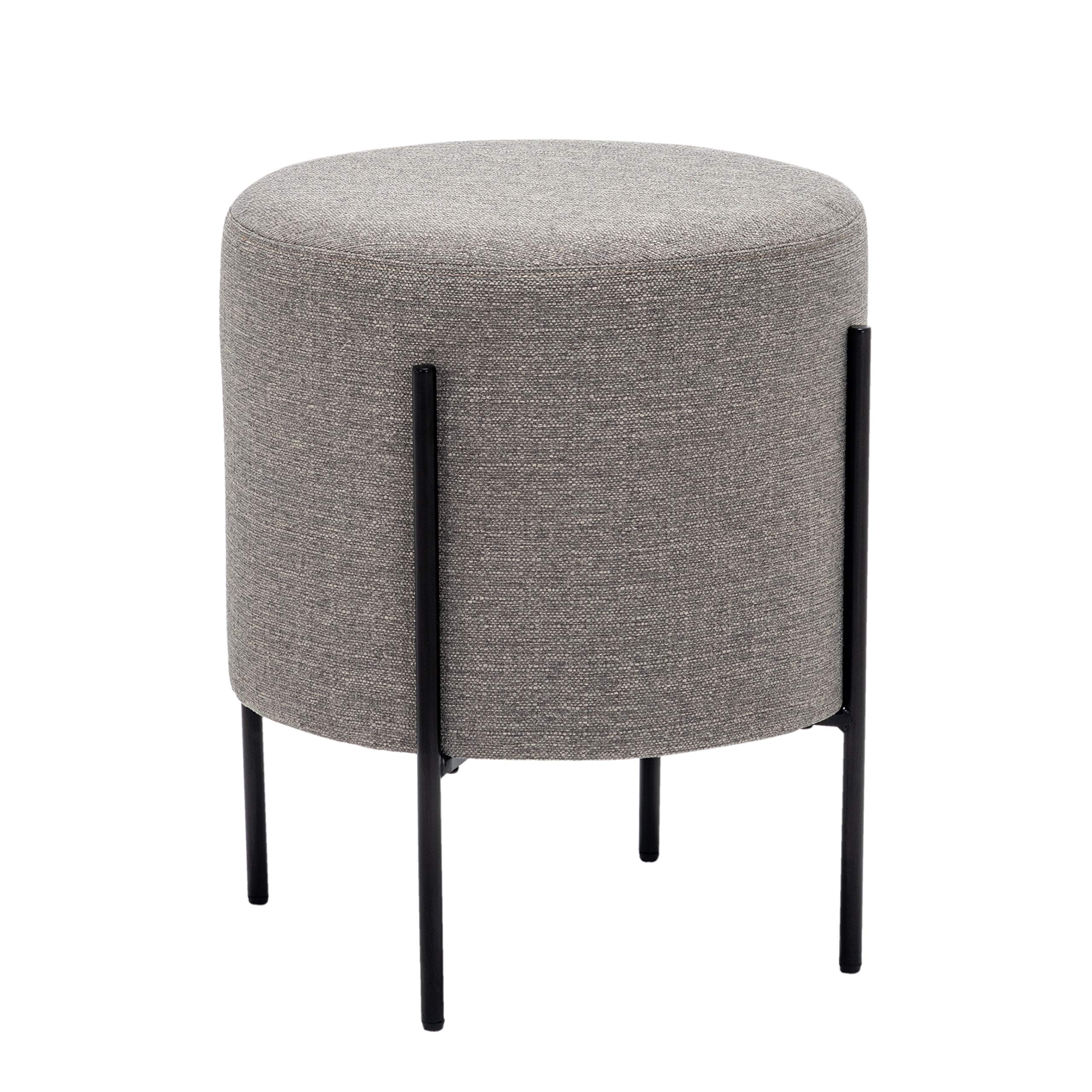 Wovenbyrd Modern Round Ottoman Footstool with Metal Base Legs, 16-Inch Wide, Gray Fabric