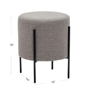 Wovenbyrd Modern Round Ottoman Footstool with Metal Base Legs, 16-Inch Wide, Gray Fabric