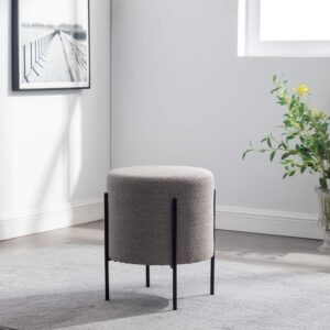 Wovenbyrd Modern Round Ottoman Footstool with Metal Base Legs, 16-Inch Wide, Gray Fabric