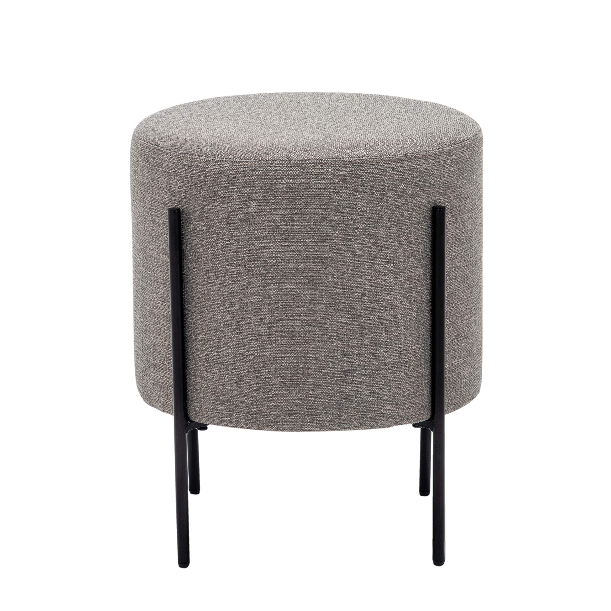 Wovenbyrd Modern Round Ottoman Footstool with Metal Base Legs, 16-Inch Wide, Gray Fabric