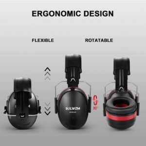 SULWZM Hearing Protection Ear Muffs,NRR 28db Noise Cancelling for Shooting, Mowing, Construction,Red