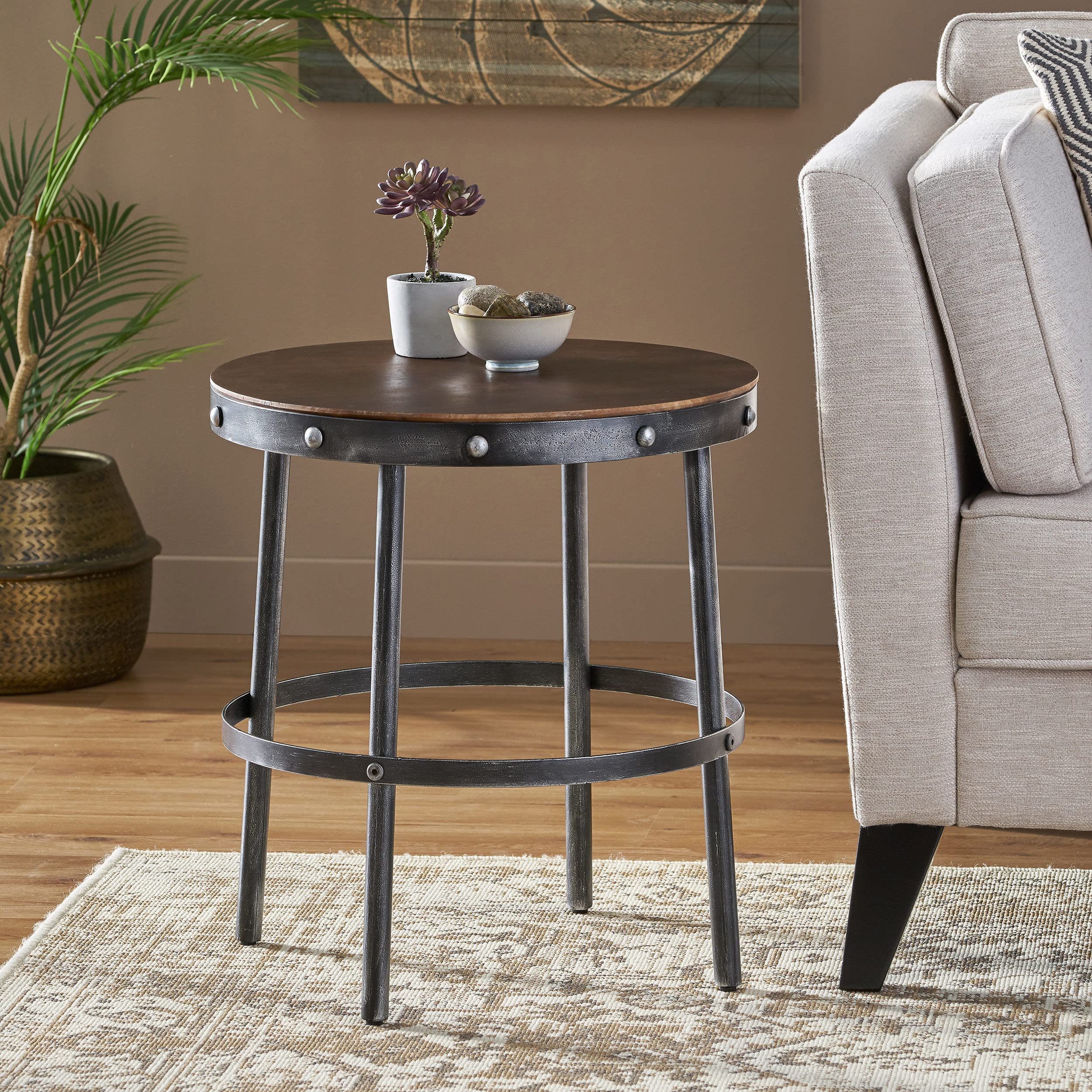 Christopher Knight Home Rivet Side Table, Anitique Gunmetal + Brown Wash