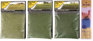 woodland scenics static grass, light green, medium green, and dark green, 4mm (pack of 3) - with make your day paintbrushes