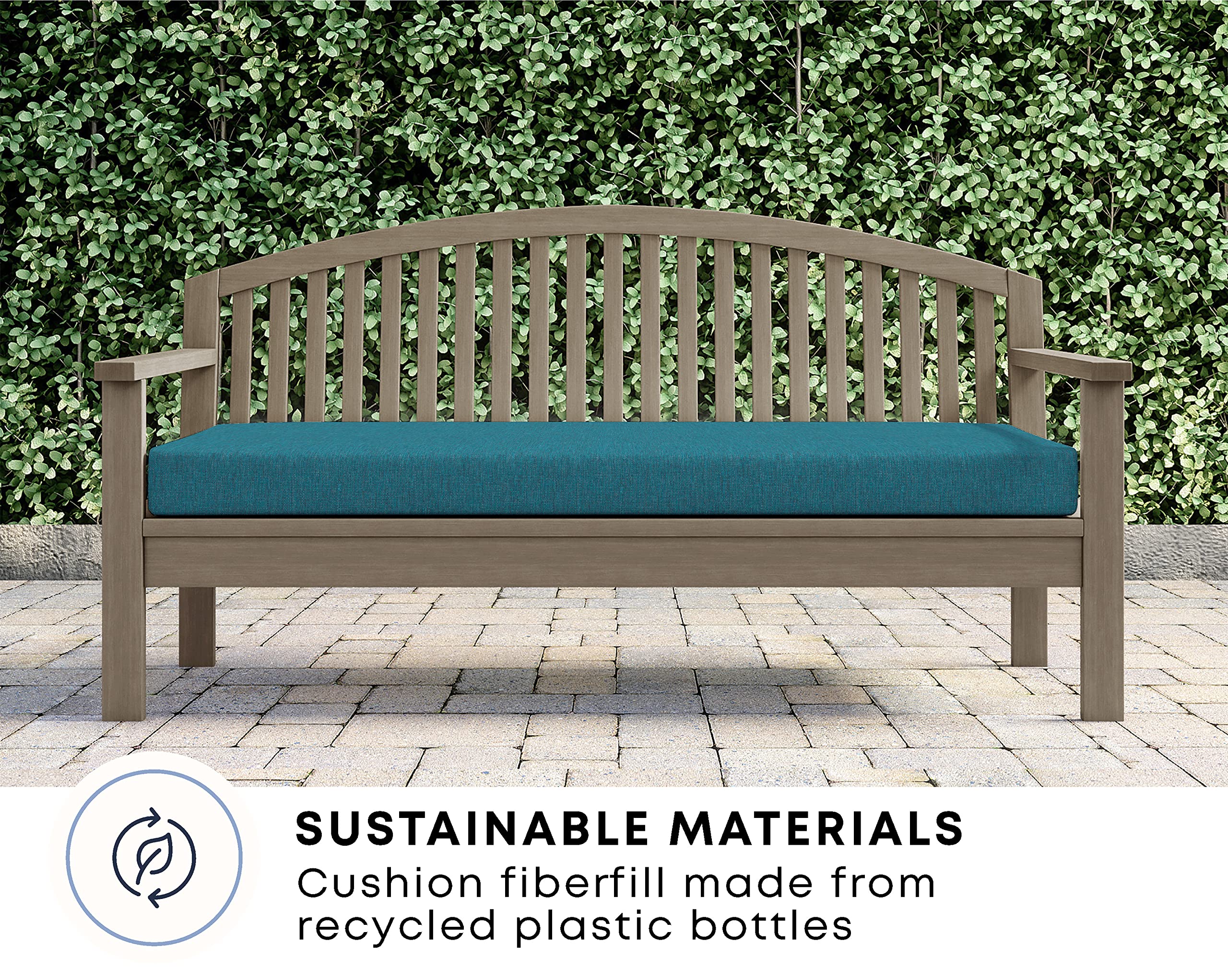 Honeycomb Indoor/Outdoor Textured Solid Teal Bench Cushion: Recycled Fiberfill, Weather Resistant, Reversible, Comfortable and Stylish Patio Cushion: 44" W x 18.5" D x 3" T