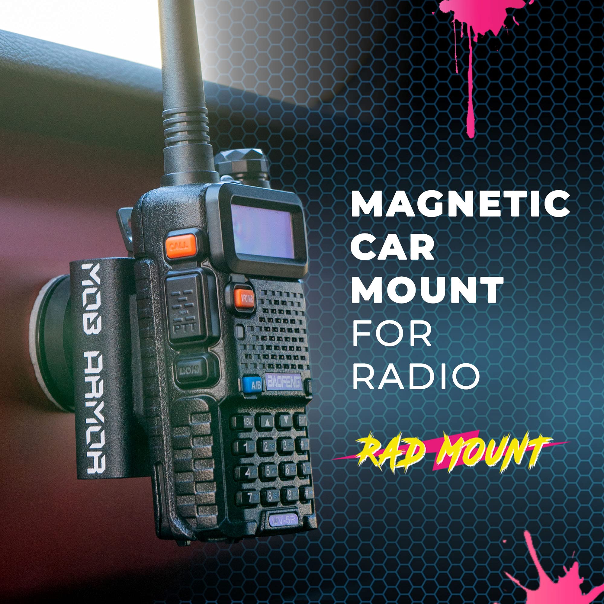 Mob Armor Rad Mount - Dual Magnetic Car Mount Kit for CB, VHF & GMRS Radios, Handheld Radio Bracket with Hand Mic Holder and Base, CB Radio Mount for Vehicle Use, Off-Road, Job Site, Rugged Activities