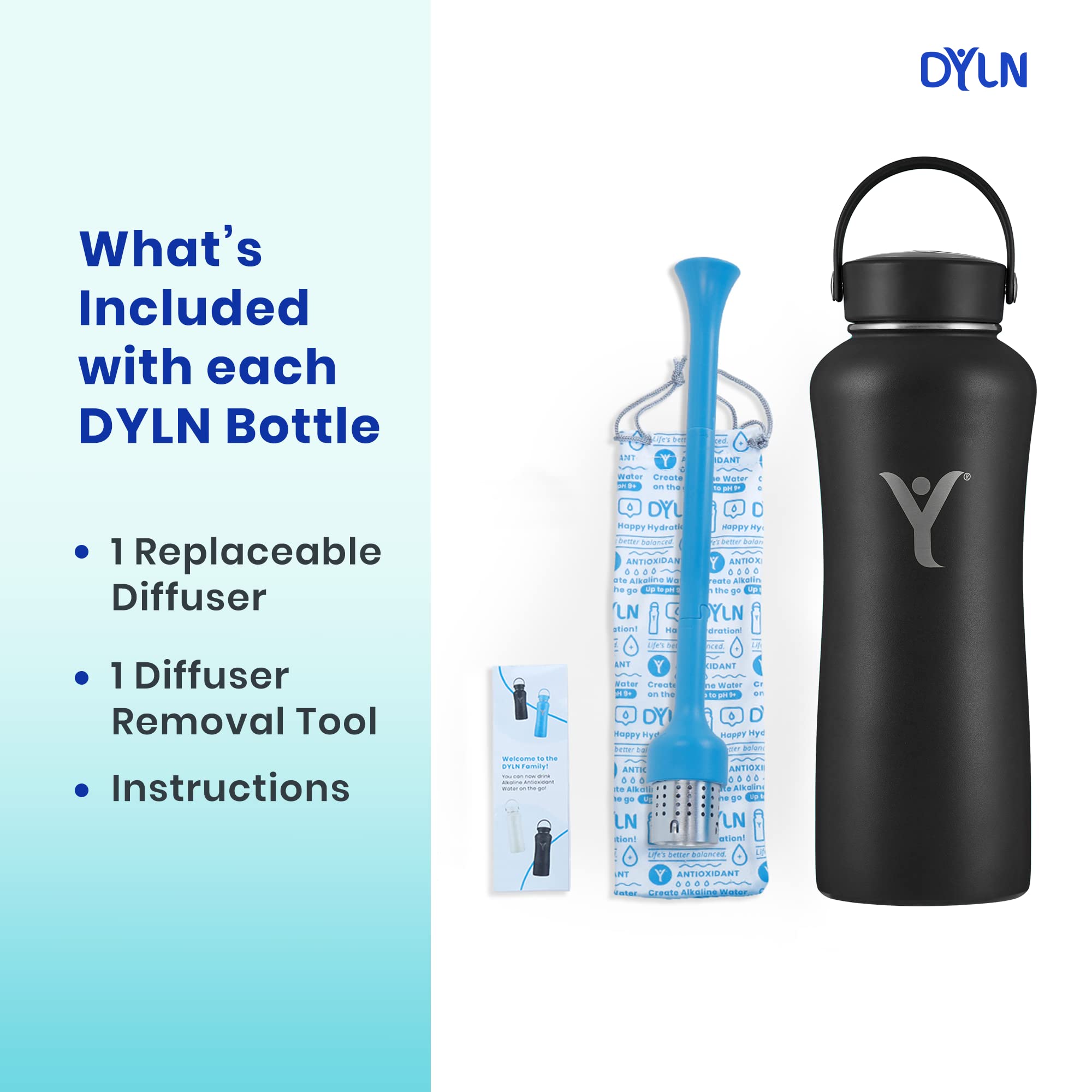 DYLN 40 oz Alkaline Water Bottle | Creates Premium Water up to 9+ pH | Keeps Cold for 24 Hours | Vacuum Insulated 316 Stainless Steel | Wide Mouth Cap | Galaxy Blue, 40 oz (1.2 L)