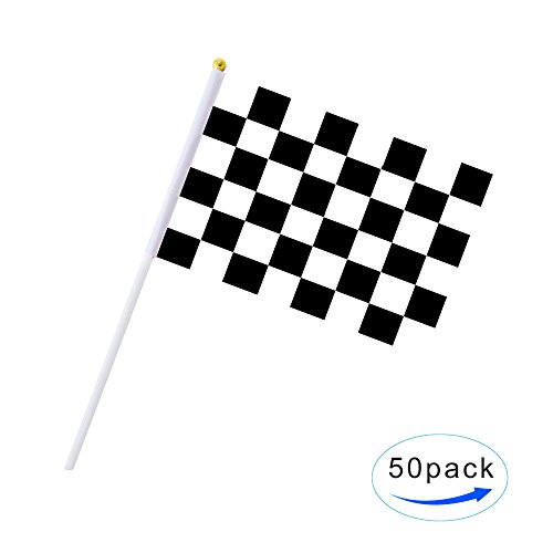 Kind Girl 50 Pack Checkered Flag Racing Flag Hand Held Stick Flags, Black & White Checkered Flag Racing Pennant Banner Flags,Decorations Supplies for Racing,Race Car Party,Sport Events,Kids Birthday