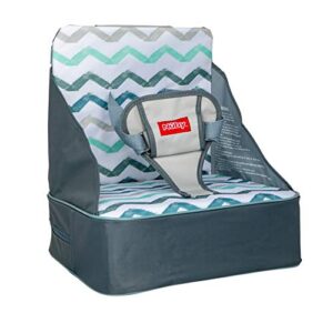 nuby easy go booster seat - travel booster seat for babies and toddlers - holds up to 50 pounds - 9+ months - gray chevron