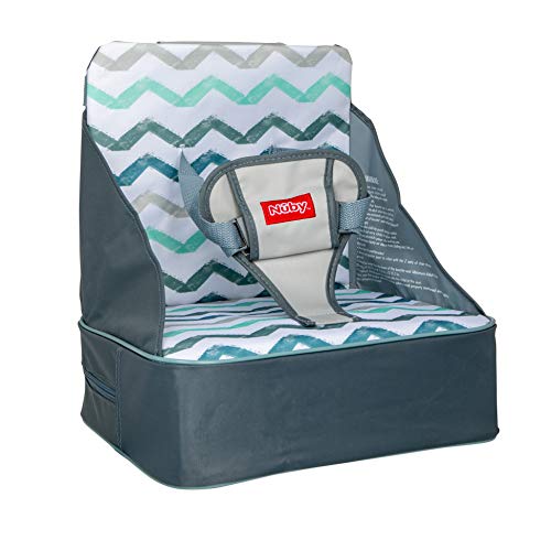 Nuby Easy Go Booster Seat - Travel Booster Seat for Babies and Toddlers - Holds Up To 50 Pounds - 9+ Months - Gray Chevron