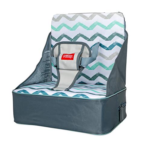 Nuby Easy Go Booster Seat - Travel Booster Seat for Babies and Toddlers - Holds Up To 50 Pounds - 9+ Months - Gray Chevron