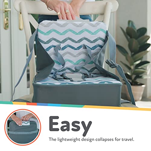 Nuby Easy Go Booster Seat - Travel Booster Seat for Babies and Toddlers - Holds Up To 50 Pounds - 9+ Months - Gray Chevron
