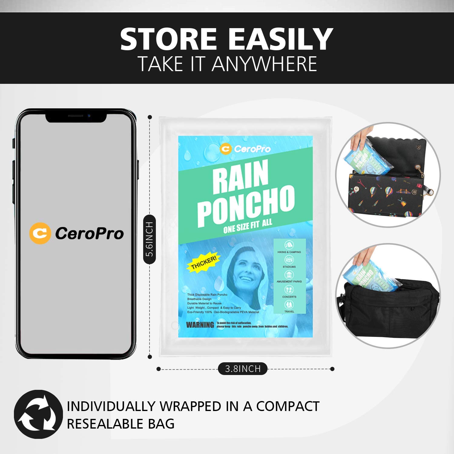 CeroPro Disposable Rain Ponchos Family Pack Emergency Waterproof Clear Ponchos with Hood Disposable Raincoat 10 Pack (5 Adult 5 Kids)