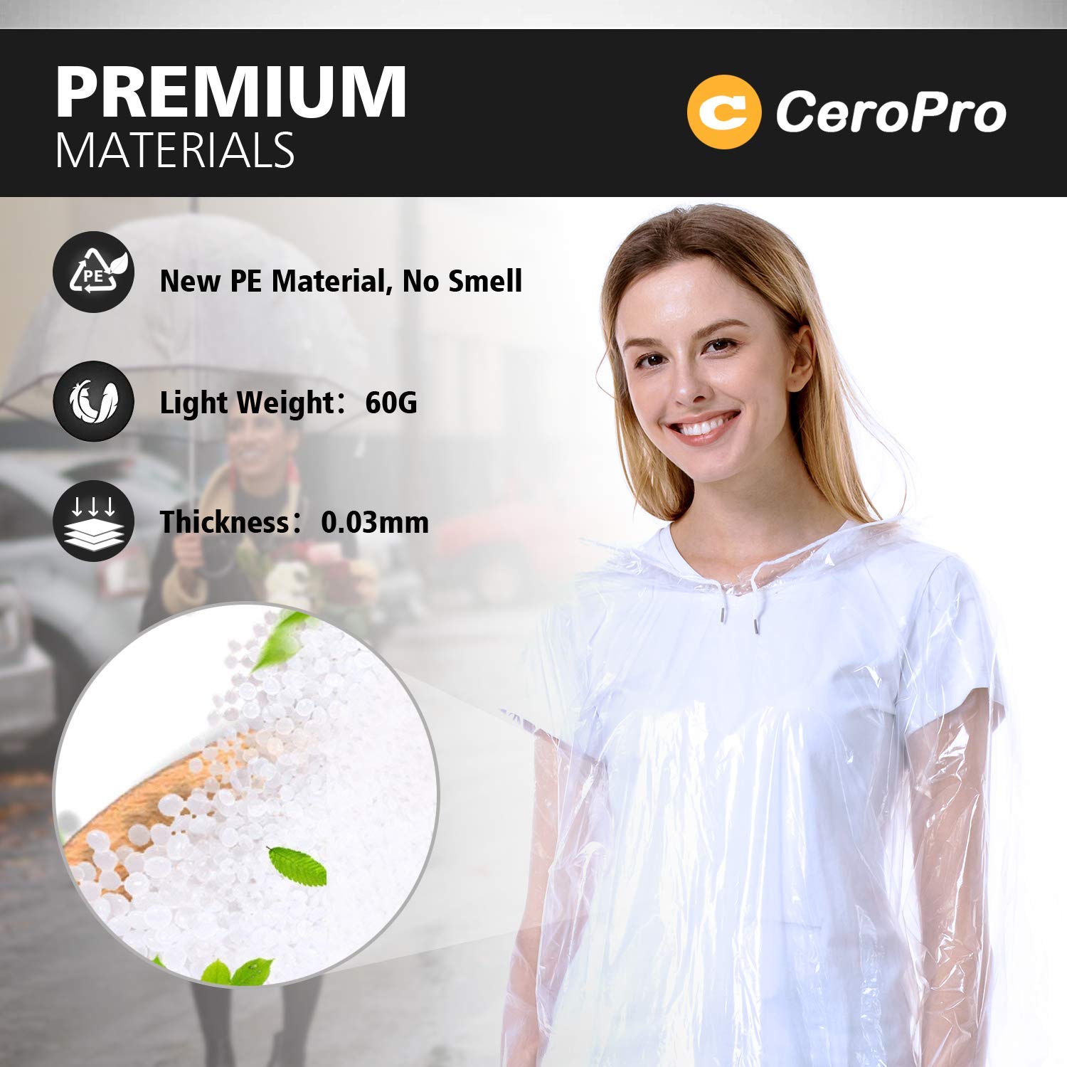 CeroPro Disposable Rain Ponchos Family Pack Emergency Waterproof Clear Ponchos with Hood Disposable Raincoat 10 Pack (5 Adult 5 Kids)