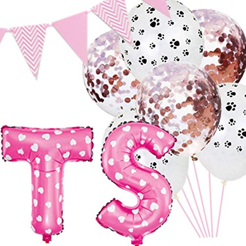 Esweny Dog Cat Birthday Party Supplies,Dog Paw Print Balloons Sequined balloon,Lets Pawty Balloons, Happy Birthday Banner Foil Balloons Pet Party Decoration