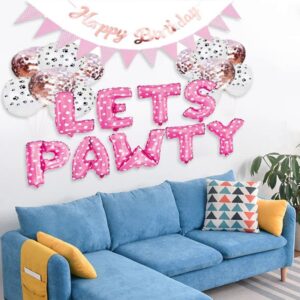 Esweny Dog Cat Birthday Party Supplies,Dog Paw Print Balloons Sequined balloon,Lets Pawty Balloons, Happy Birthday Banner Foil Balloons Pet Party Decoration