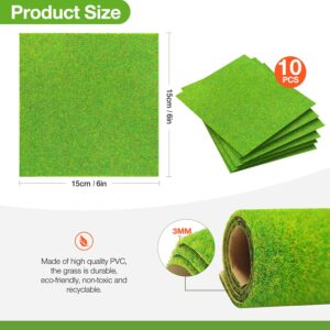 10Pcs Fairy Artificial Grass Miniature, Artificial Garden Grass Diorama Supplies, 6 x 6 Inches Miniature Artificial Craft Grass Plastic Grass Mat Crafts Dollhouse DIY Grass Garden Miniatures