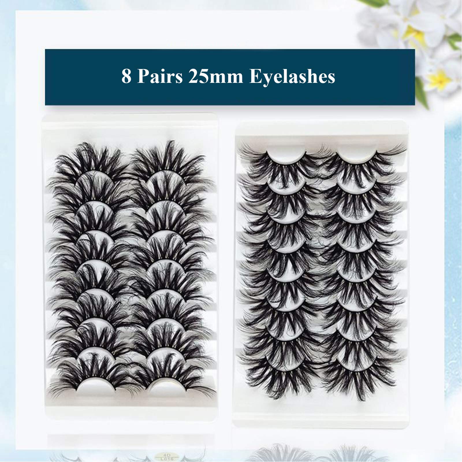 TEESTOU False Eyelashes 25MM Mink Lashes Strip Long Big Thick Fake Eyelashes Wispy Fluffy Halloween Eyelashes Pack 8 Pairs