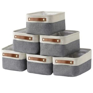 HNZIGE Small Storage Baskets for Organizing(6 Pack) Fabric Baskets for Shelves, Closets, Laundry, Nursery, Decorative Baskets for Gifts Empty (White&Gray, 11.8" x 7.8" x 5.1")