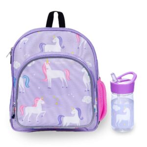 wildkin 12 inch kids backpack bundle with water bottle (unicorn)