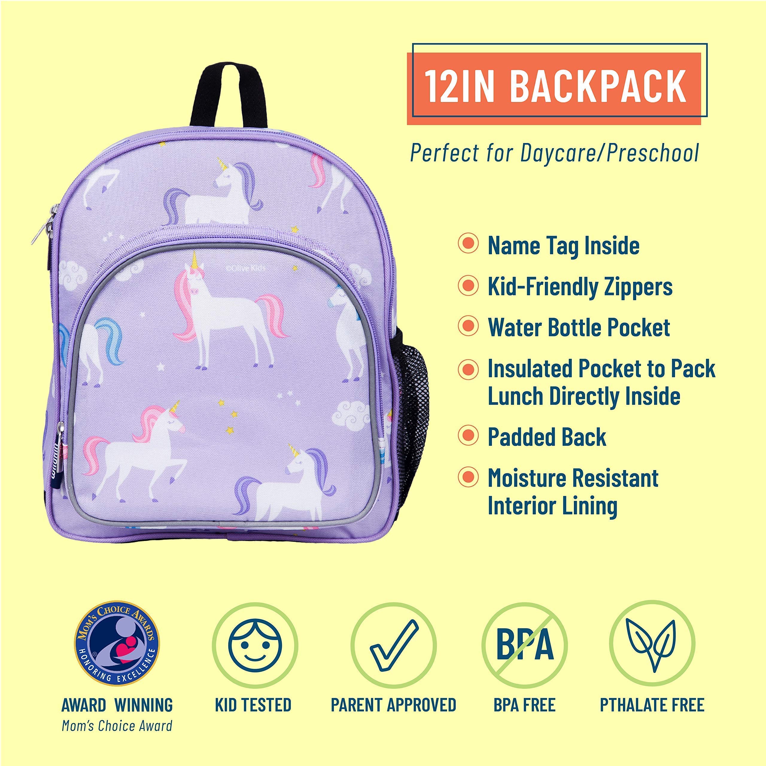 Wildkin 12 Inch Kids Backpack Bundle with Water Bottle (Unicorn)