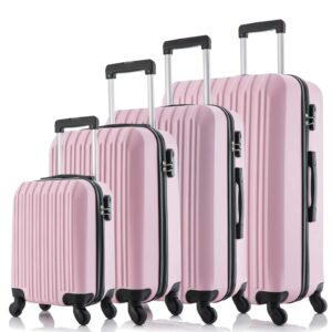 fridtrip 4 piece luggage sets hard shell lightweight abs luggage suitcase with durable spinner wheels 16" 20" 24" 28" (pink)