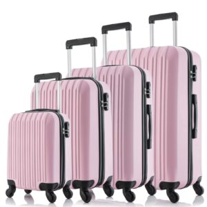 Fridtrip 4 Piece Luggage Sets Hard Shell Lightweight ABS Luggage Suitcase with Durable Spinner Wheels 16" 20" 24" 28" (Pink)