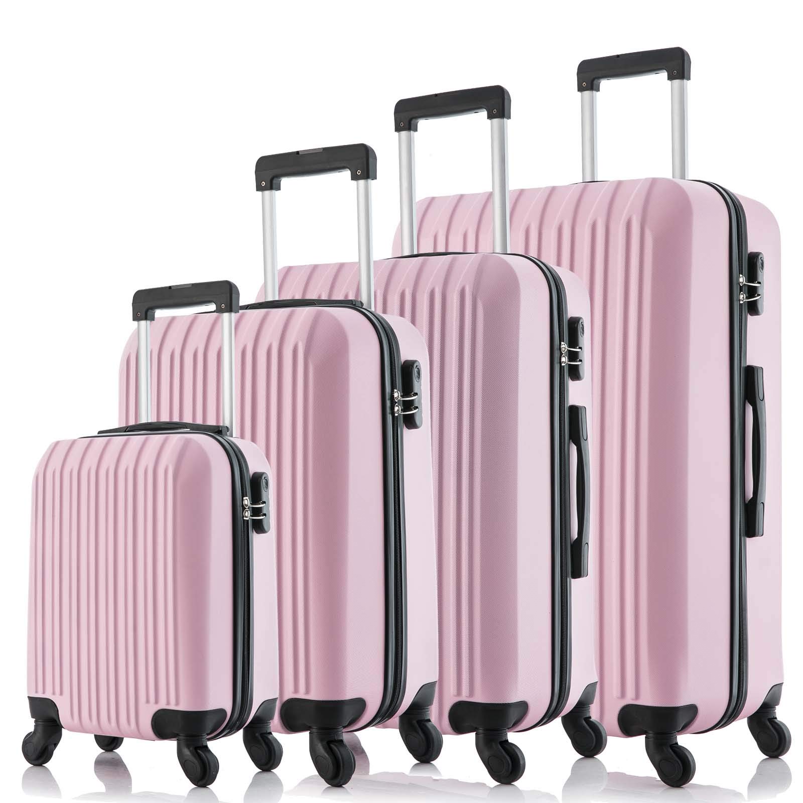 Fridtrip 4 Piece Luggage Sets Hard Shell Lightweight ABS Luggage Suitcase with Durable Spinner Wheels 16" 20" 24" 28" (Pink)