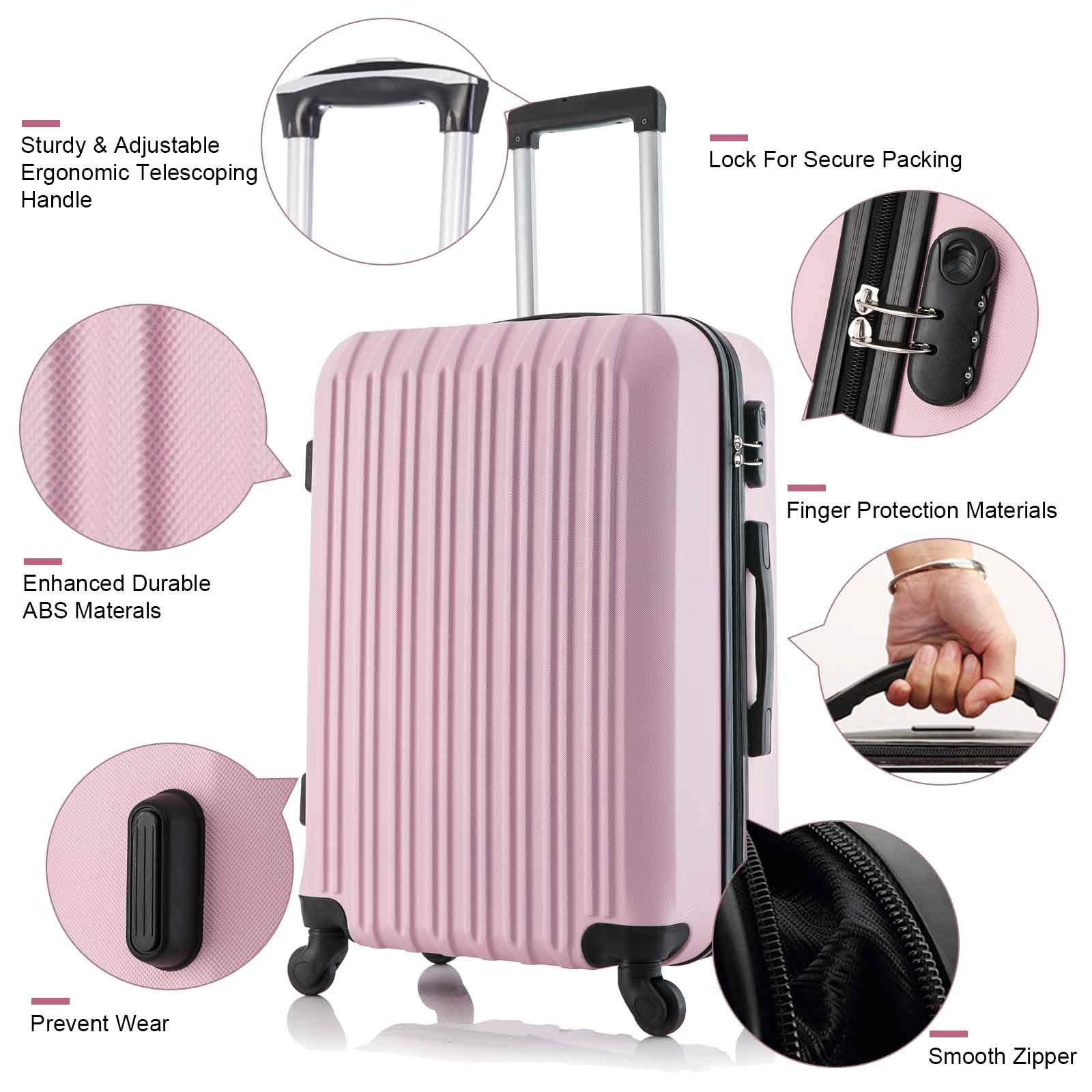 Fridtrip 4 Piece Luggage Sets Hard Shell Lightweight ABS Luggage Suitcase with Durable Spinner Wheels 16" 20" 24" 28" (Pink)