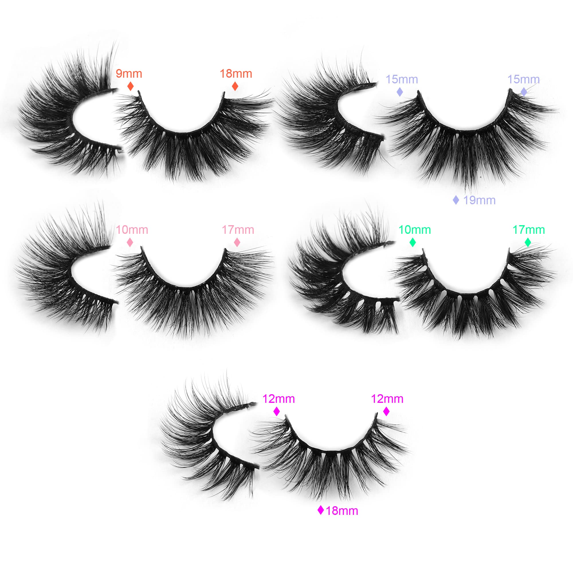 False Eyelashes Wispy 18mm Natural 3D Faux Mink Lashes Pack 10 Pairs 10 Styles Mixed Soft Reusable Fake Eyelashes Bulk with Glitter Portable Boxes