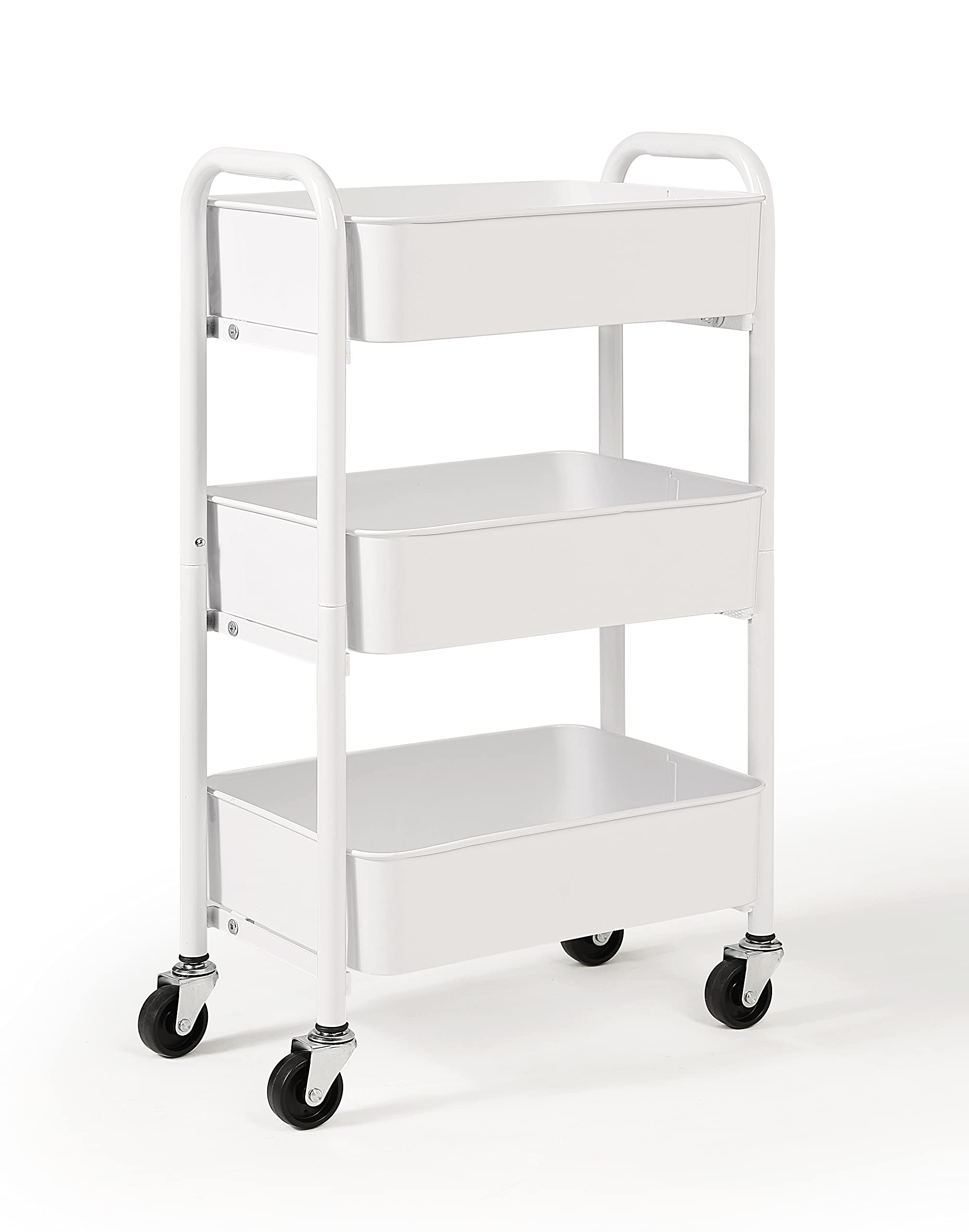 SunnyPoint 3-Tier Delicate Compact Rolling Metal Storage Organizer - Mobile Utility Cart Kitchen/Under Desk Cart with Caster Wheels (WHT, Compact (15.5" X 26.8" X 10.27"))