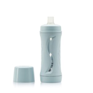 subo baby food bottle | no mess baby toddler self feeder | squeeze free design for purees, smoothies, yogurt, oatmeal, or thickened liquids | reusable silicone washable cup (duck egg blue)