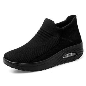 tbby women's casual air cushion platform mesh mules sneaker mary jane sports shoes black