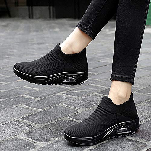 TBBY Women's Casual Air Cushion Platform Mesh Mules Sneaker Mary Jane Sports Shoes Black