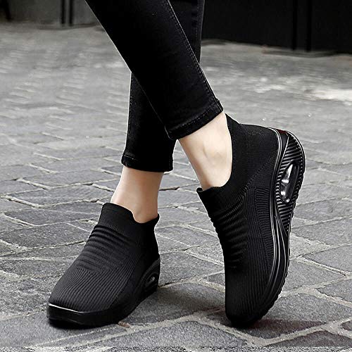 TBBY Women's Casual Air Cushion Platform Mesh Mules Sneaker Mary Jane Sports Shoes Black