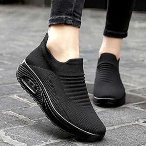 TBBY Women's Casual Air Cushion Platform Mesh Mules Sneaker Mary Jane Sports Shoes Black