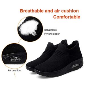 TBBY Women's Casual Air Cushion Platform Mesh Mules Sneaker Mary Jane Sports Shoes Black