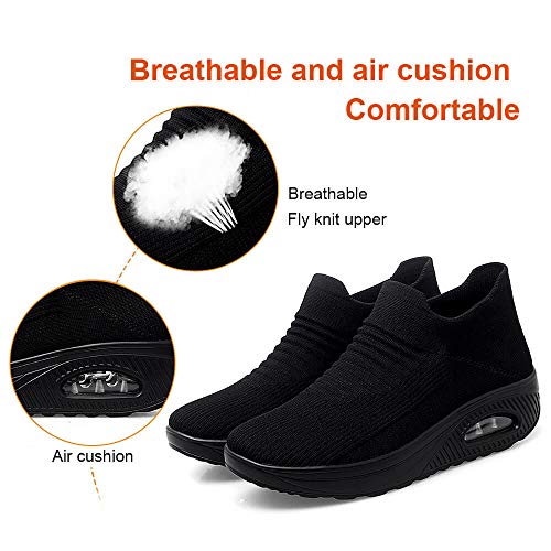 TBBY Women's Casual Air Cushion Platform Mesh Mules Sneaker Mary Jane Sports Shoes Black