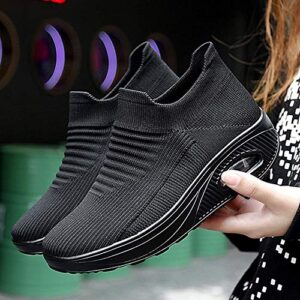 TBBY Women's Casual Air Cushion Platform Mesh Mules Sneaker Mary Jane Sports Shoes Black