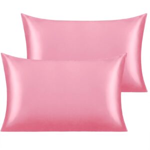 ntbay silk satin toddler pillowcases - set of 2 - super soft and silky 14x20 pillow covers - envelope closure pink cooling travel pillow cases for nursery, kids, boys and girls, 14 x 20 inches