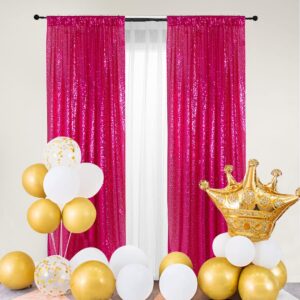 partydelight hot pink 2ft x 8ft sparkly sequin backdrop curtains, 2 panels, for wedding, party, room decorations.