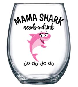 vine country grandma shark needs a drink funny wine glass - gift for birthdays, mother's day, christmas, holidays or just because - stemless