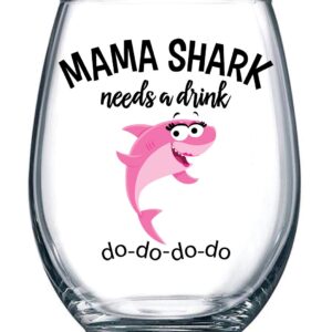 Vine Country Grandma Shark Needs a Drink Funny Wine Glass - Gift For Birthdays, Mother's Day, Christmas, Holidays or Just Because - Stemless