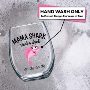 Vine Country Grandma Shark Needs a Drink Funny Wine Glass - Gift For Birthdays, Mother's Day, Christmas, Holidays or Just Because - Stemless