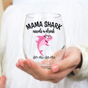 Vine Country Grandma Shark Needs a Drink Funny Wine Glass - Gift For Birthdays, Mother's Day, Christmas, Holidays or Just Because - Stemless