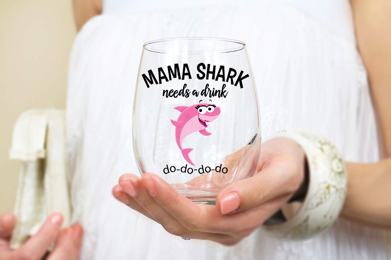 Vine Country Grandma Shark Needs a Drink Funny Wine Glass - Gift For Birthdays, Mother's Day, Christmas, Holidays or Just Because - Stemless