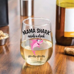 Vine Country Grandma Shark Needs a Drink Funny Wine Glass - Gift For Birthdays, Mother's Day, Christmas, Holidays or Just Because - Stemless