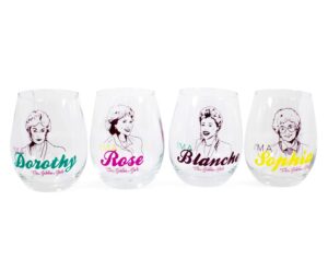 silver buffalo the golden girls stemless wine glass collectible set of 4 | each holds 20 ounces
