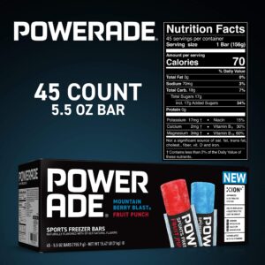 POWERADE Sports Freezer Bars, Giant Sized 5.5 oz Refreshing Ice Pops with Electrolytes B Vitamins – Naturally Flavored with other Natural Flavors, Mountain Berry Blast and Fruit Punch, 45 Total