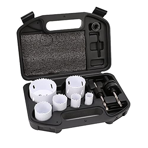 Amazon Basics 9-Piece Bi-Metal High Speed Steel Hole Saw Kit with Carrying Case, 25/32" to 2-11/16”, Black