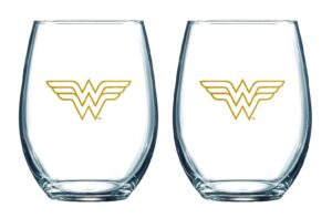 wonder woman stemless wine glasses - 17 oz. capacity - set of 2 glasses
